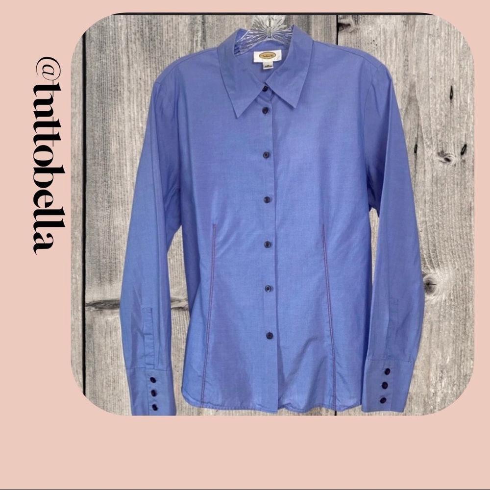 Talbots Light Blue Button Up Shirt with Contrast Stitching Size 12